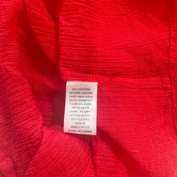 Umgee Women SZ M- Red Woven Knit Top Tunic Pullover Roll Tap Sleeve Faux Pockets - Picture 3 of 15